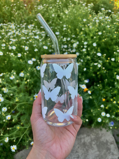 Butterfly Glass w/ Lid & Straw